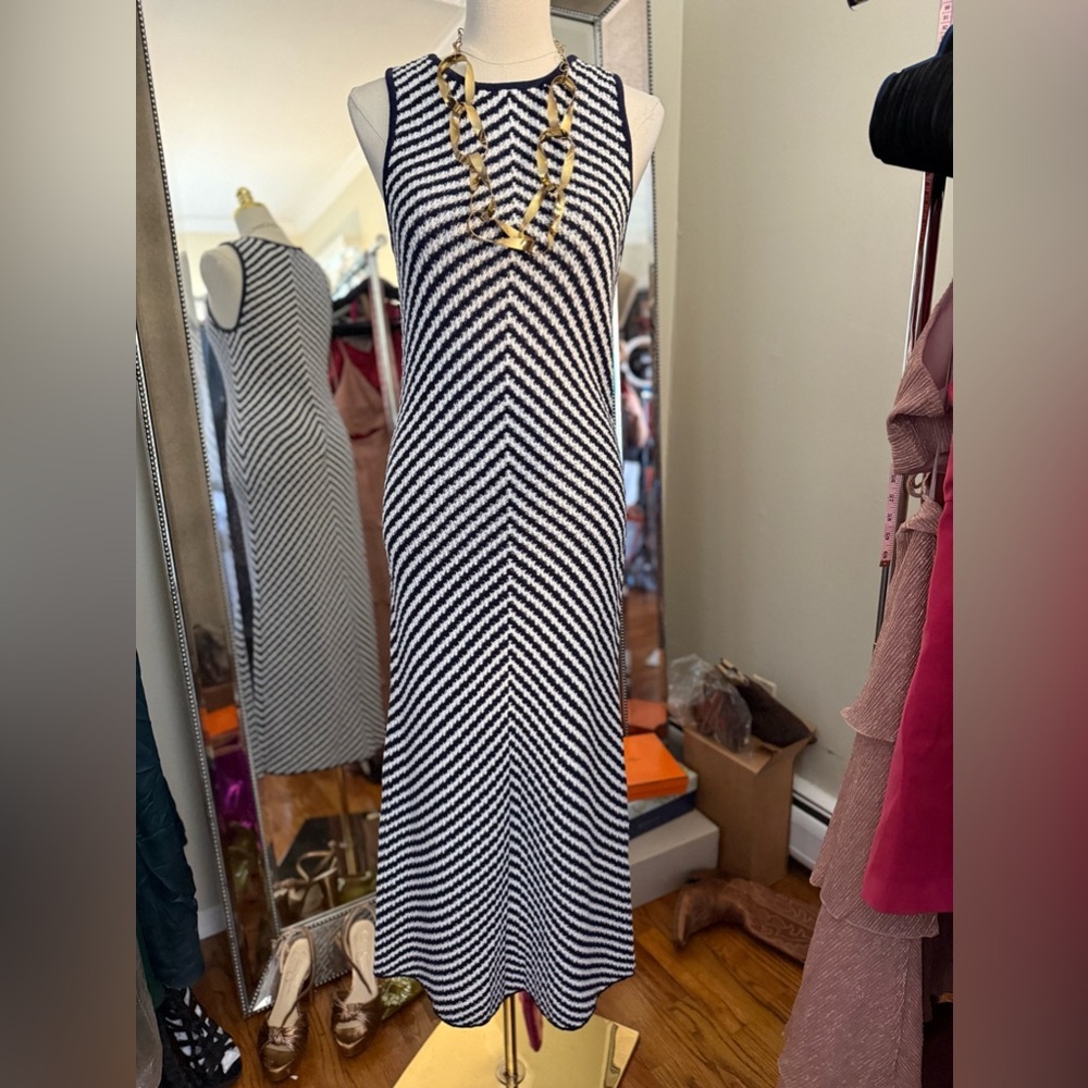 House of Harlow 1960 Navy/White Sleeveless Maxi Dress Size Large - Picture 7 of 8